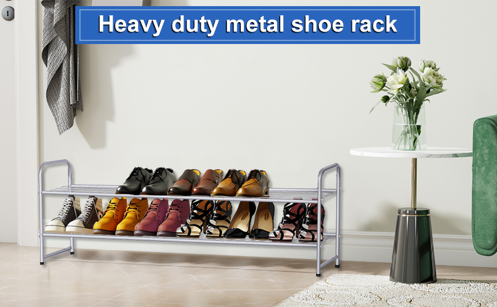 KEETDY Long 3-Tier Shoe Rack for Closet Floor Entryway, Wide Shoe Storage  Organizer Stackable Metal Shoe Shelf for 24 Pairs Men Sneakers with Wire  Grid for Bedroom