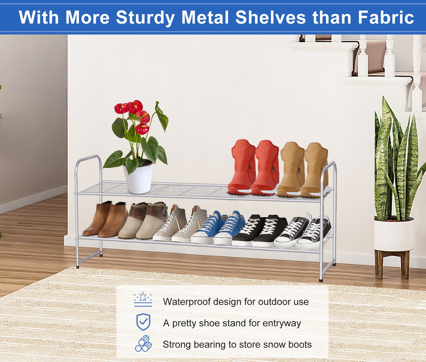 KEETDY Long 3-Tier Shoe Rack for Closet Floor Entryway, Wide Shoe